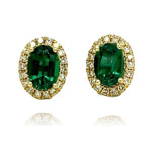 14KY Gold Emerald and Diamond Halo Earrings